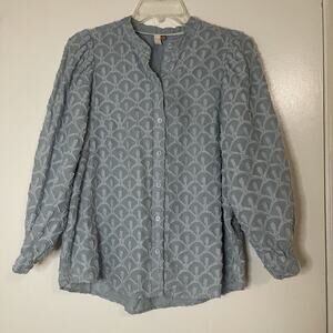 Pilcro and the Letterpress The Bella Femme puff-sleeve embroidered button down M